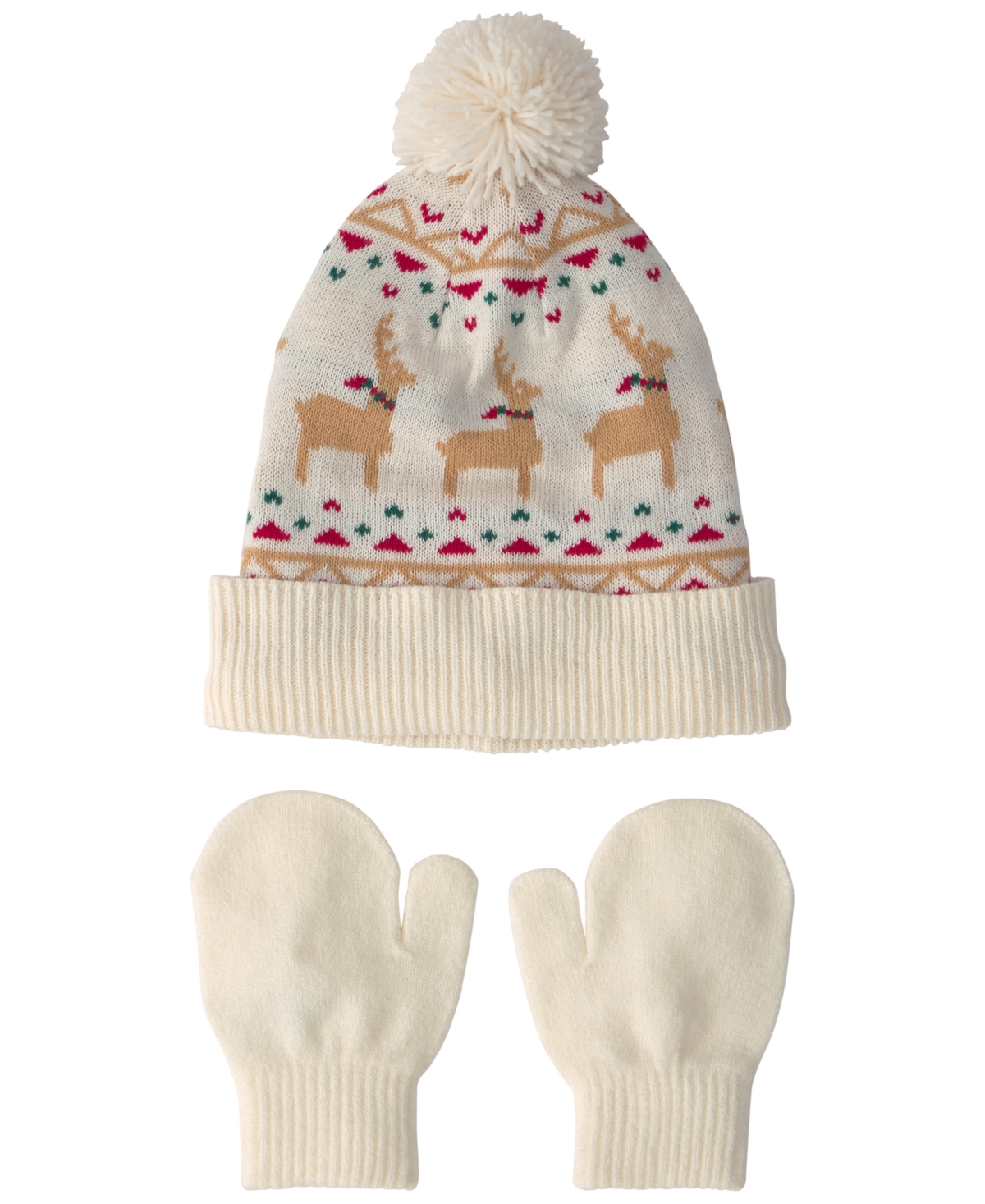 Carter's Toddler Boys' and Girls' 2T-4T Fair Isle Pom-Pom Beanie & Mittens, 2-Piece Set