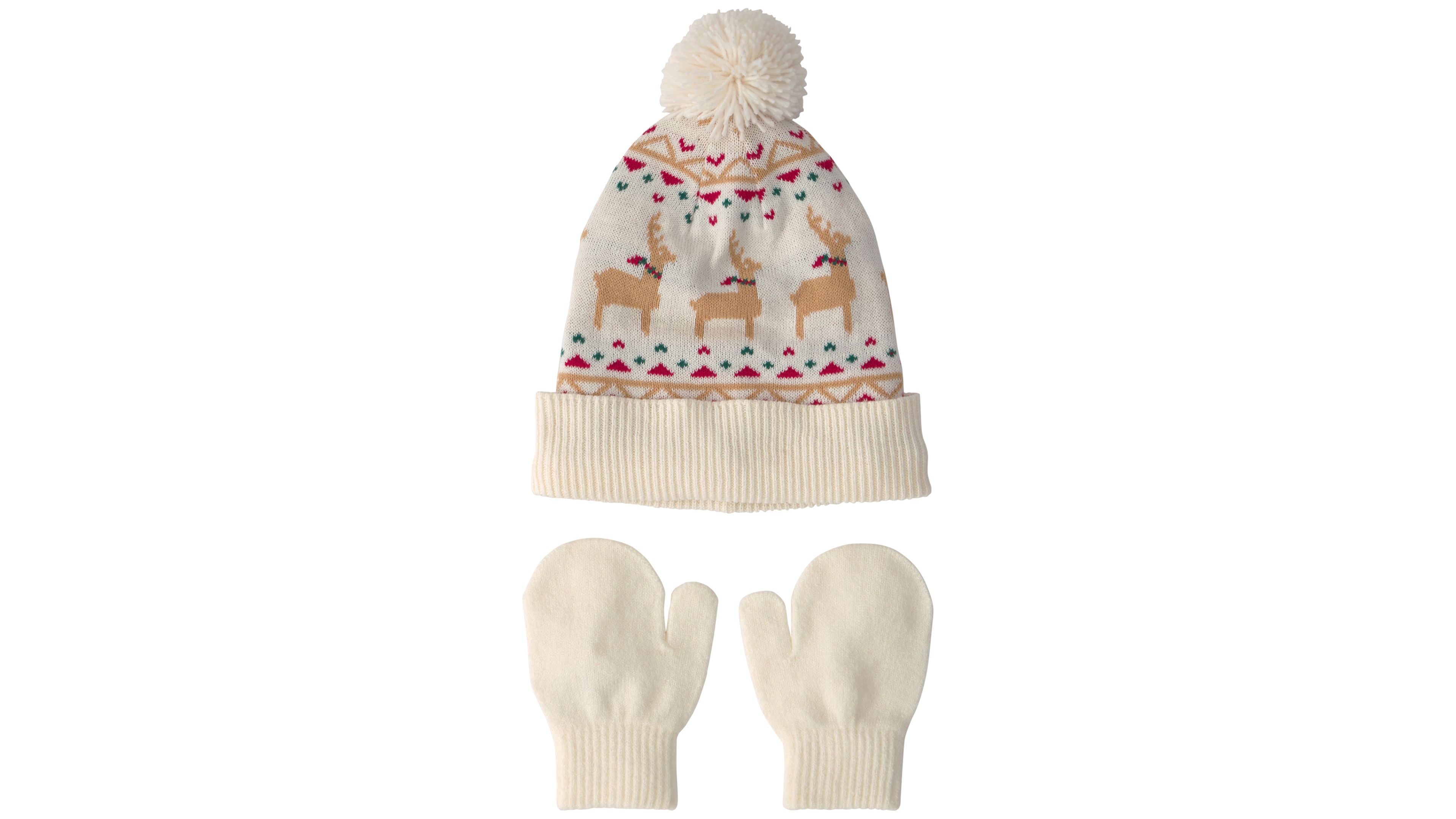 Carter's Toddler Boys' and Girls' 2T-4T Fair Isle Pom-Pom Beanie & Mittens, 2-Piece Set