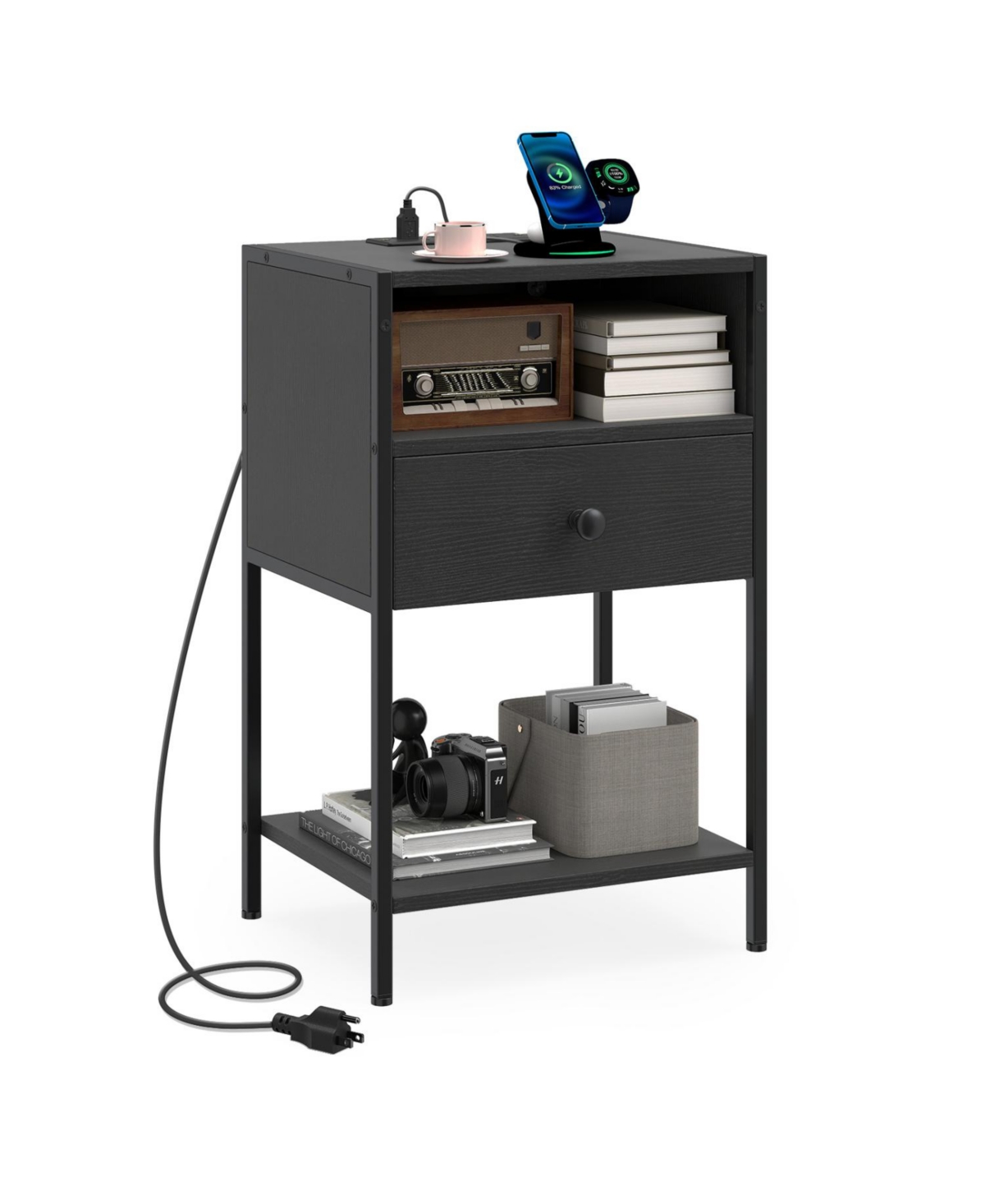 Mecale Nightstand with Charging Station Bedside Table Usb Ports and Outlets
