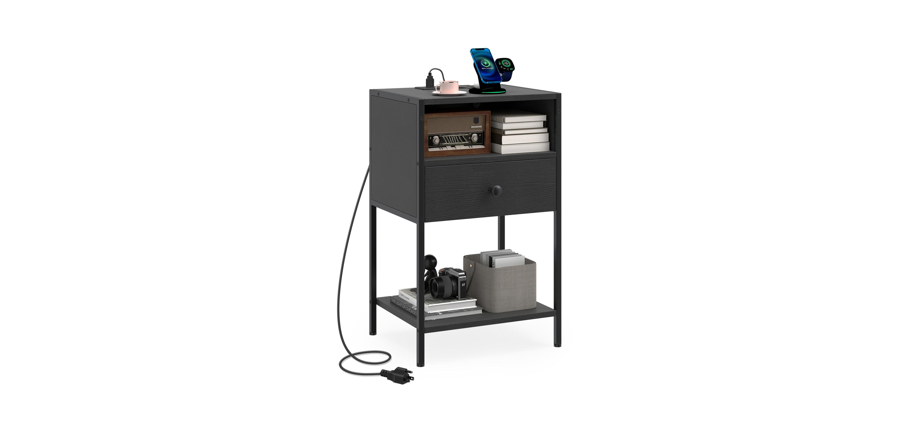 Mecale Nightstand with Charging Station Bedside Table Usb Ports and Outlets