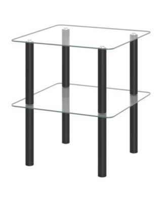 2 Tier Square End Table with Shelf and Clear Tempered Glass Top