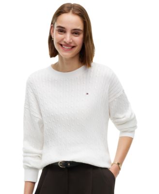Women's Fine Gauge Cable-Knit Crewneck Sweater
