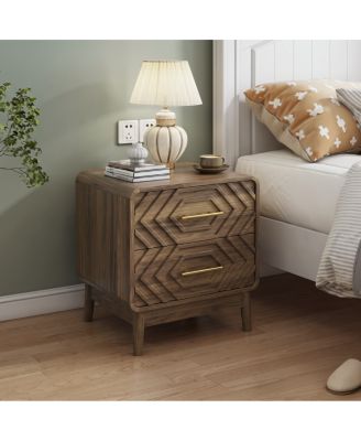Walnut Wood 2 Drawer Bedside Table with Handles