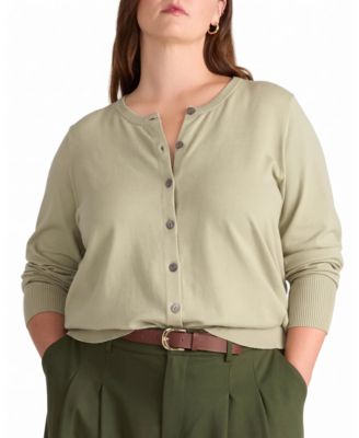 Plus Size Savvy Fine Knit Long-Sleeve Crewneck Cardigan Sweatshirts