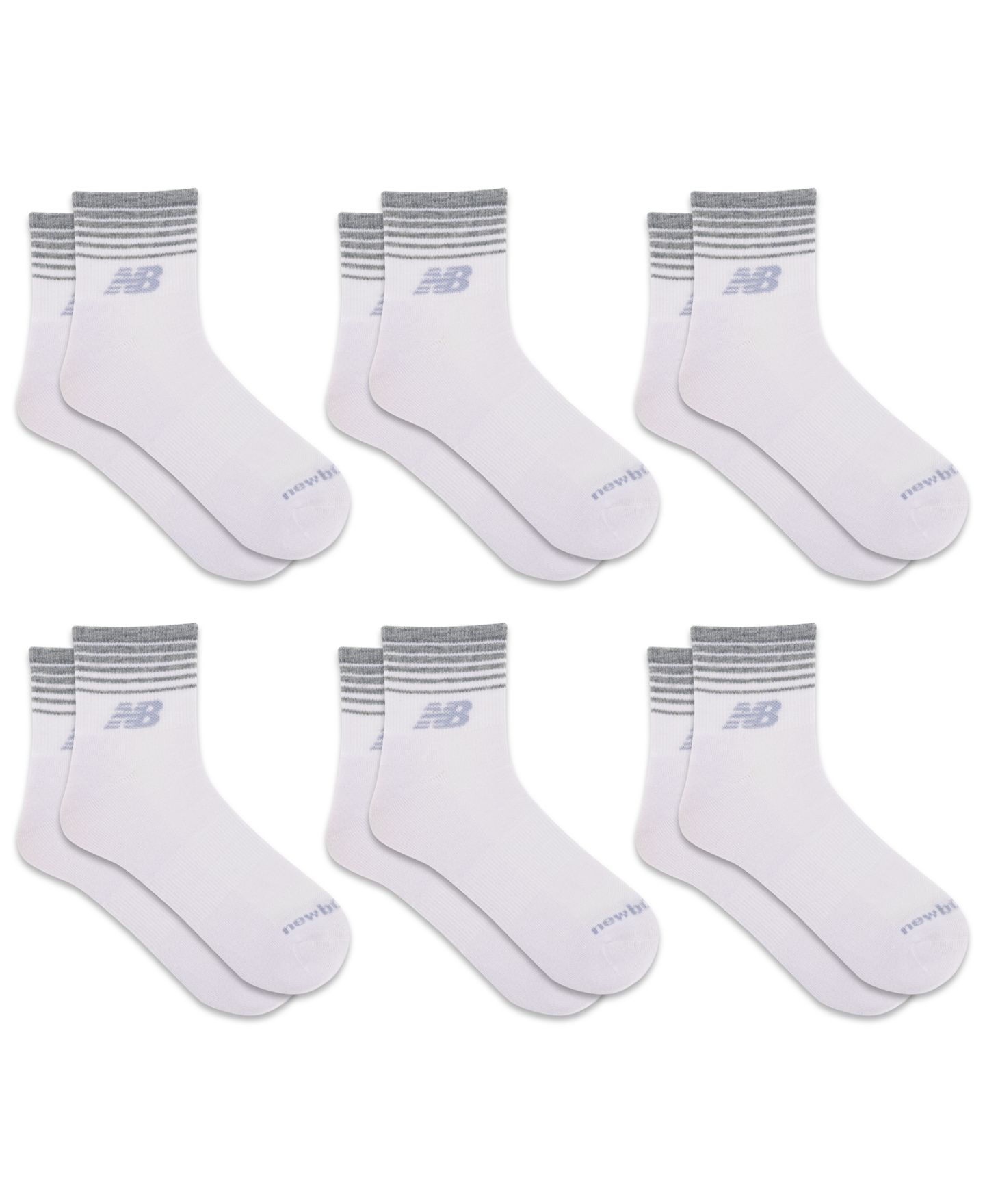 Мужские эластичные трикотажные носки New Balance Cushioned Quarter, набор из 6 пар, цвет: Белый — фото 2