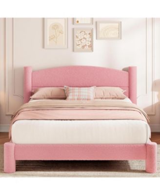Full Cloud Boucle Bed - Round Headboard and Cylindrical Legs, Noise-Free, No Box Spring