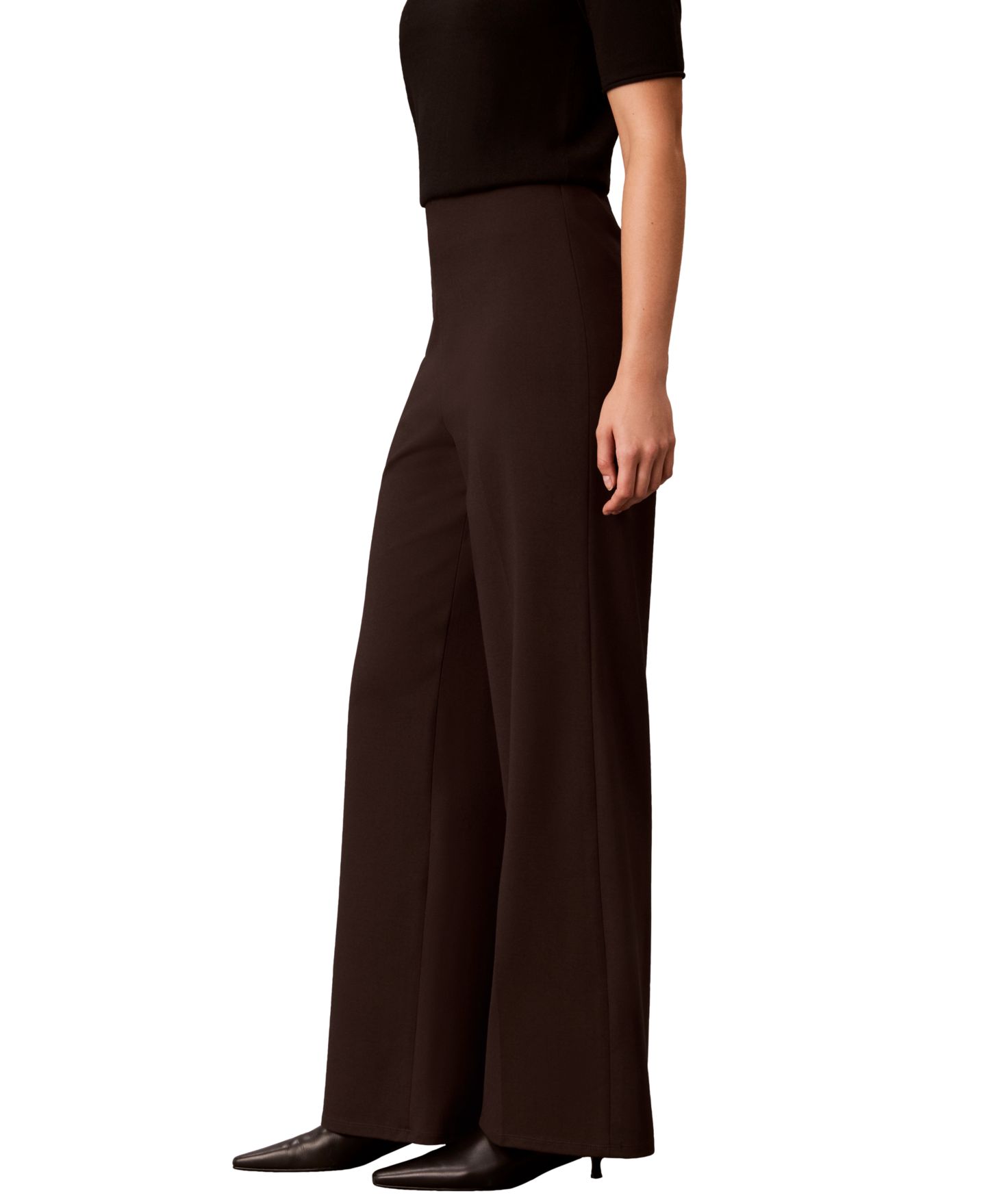 Женские брюки Calvin Klein Petite Hollywood Waist High-Waisted Wide-Leg Pull-On, цвет: Тёмный кофейный — фото 4