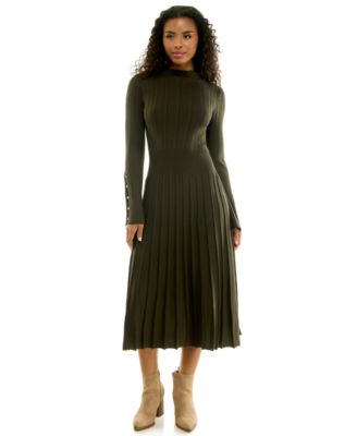Juniors' Long-Sleeve Mock Neck Midi Sweater Dress