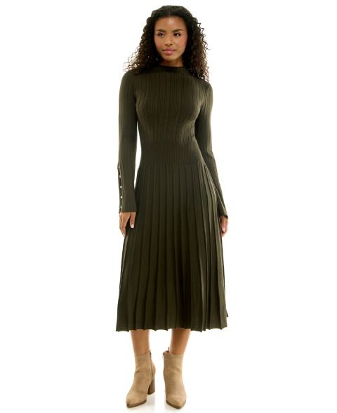 Женское платье INVITEE Juniors' Long-Sleeve Mock Neck Midi Sweater Dress, цвет: Оливковый