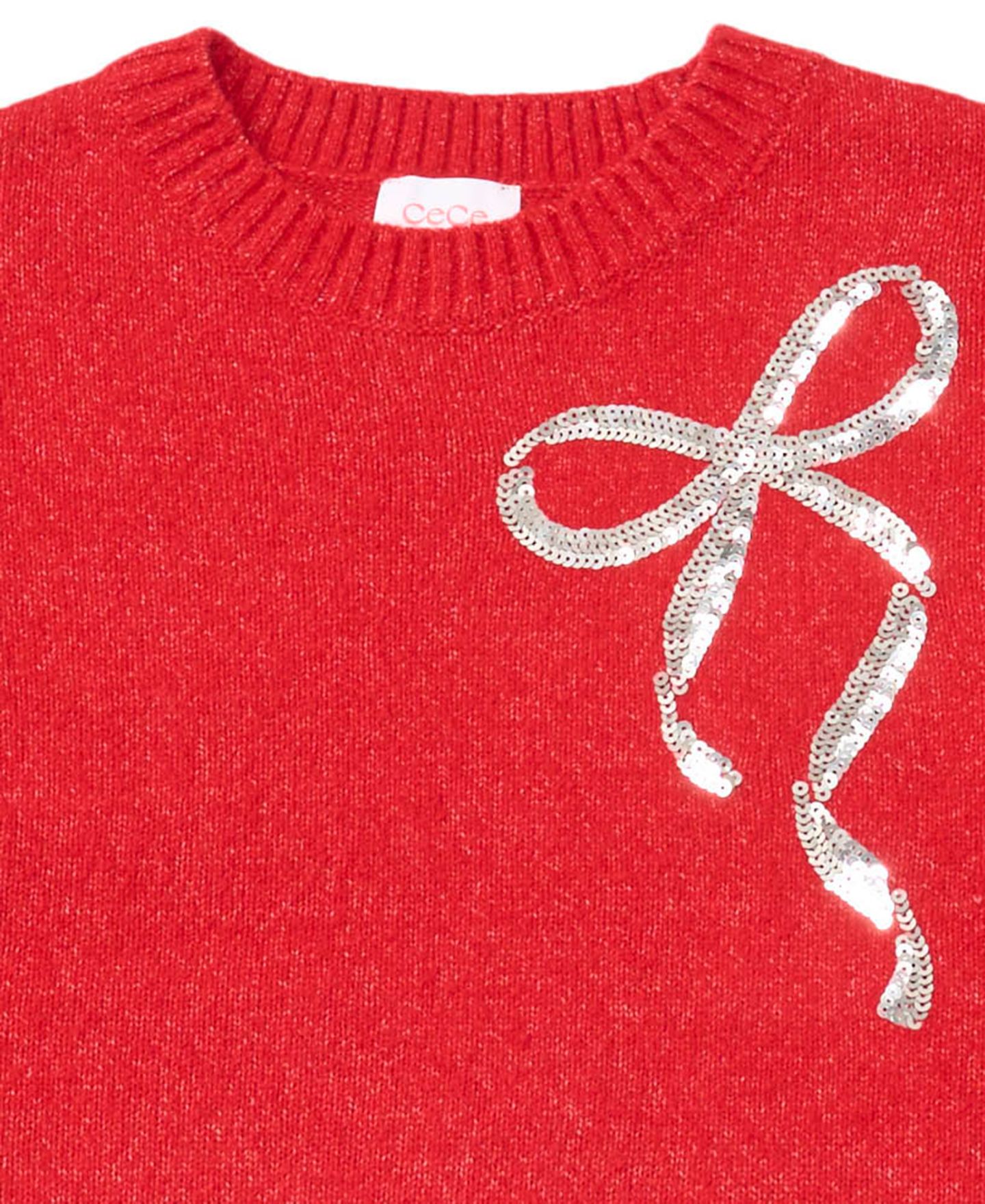 Свитер CeCe Long-Sleeve Crewneck Sequin-Bow для девочек, цвет: Тёмный красный — фото 7