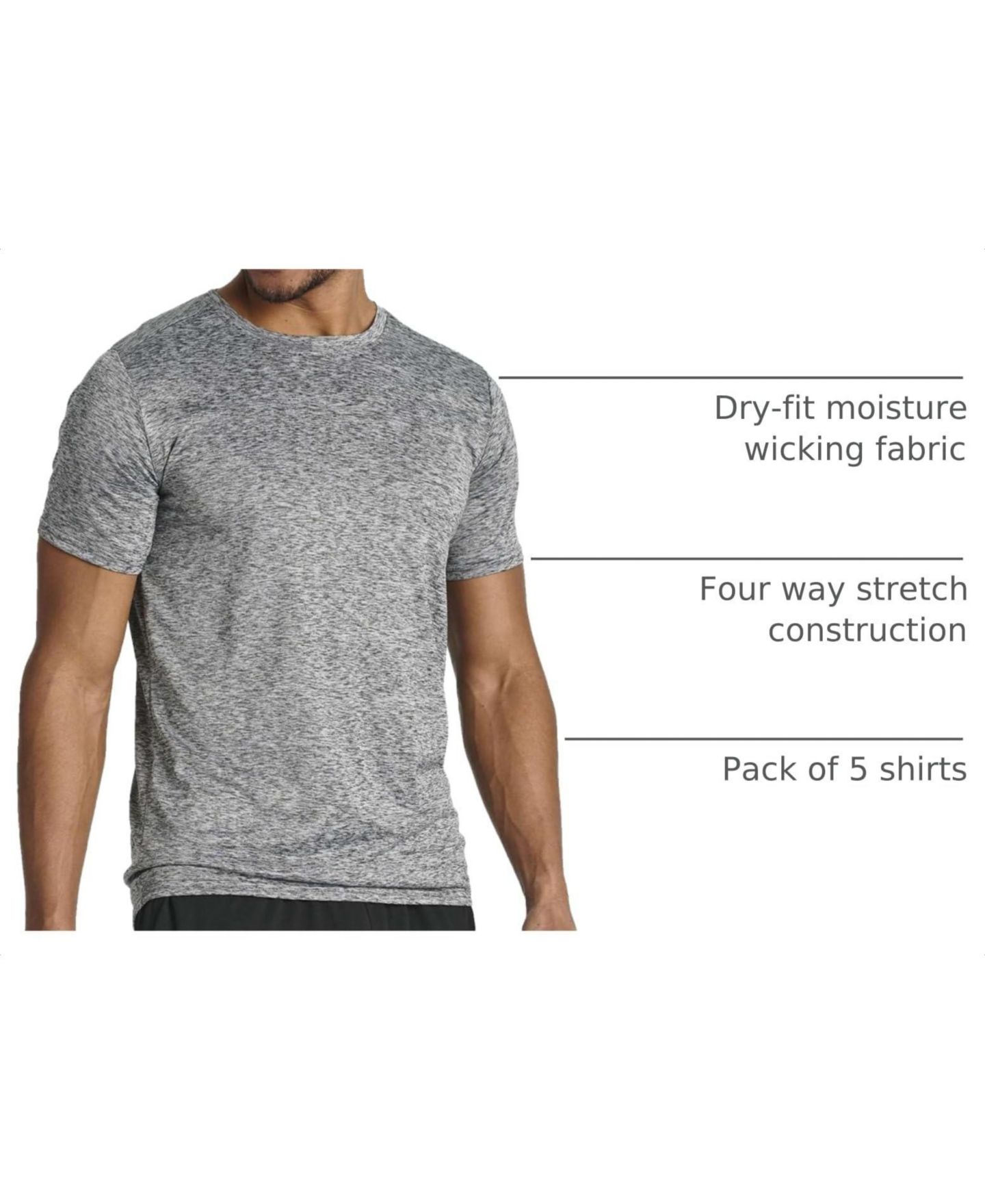 Мужские футболки Furlihong 4-Way Stretch Workout Crew Neck, 5-Piece Set, цвет: Синий / Красный — фото 4