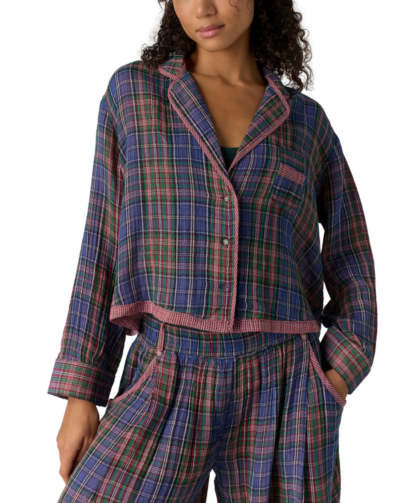 Женская рубашка Free People One And Done Plaid Long-Sleeve PJ, цвет: Полуночный комбинированный — фото 1