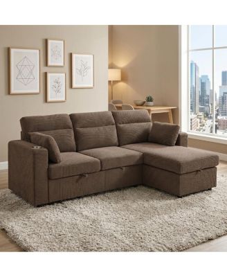 82.5" Convertible L-Shaped Pull-Out Sectional Sofa Bed with Storage Chaise