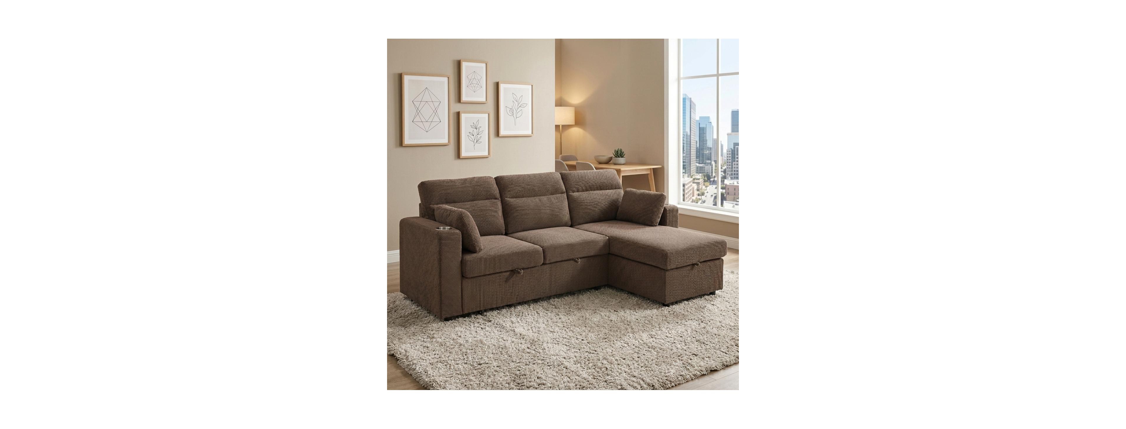 Streamdale Furniture 82.5" Convertible L-Shaped Pull-Out Sectional Sofa Bed with Storage Chaise