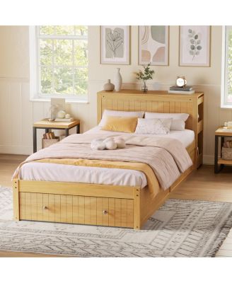 Twin Modern Platform Bed with Desk, Drawers, Shelves and Headboard