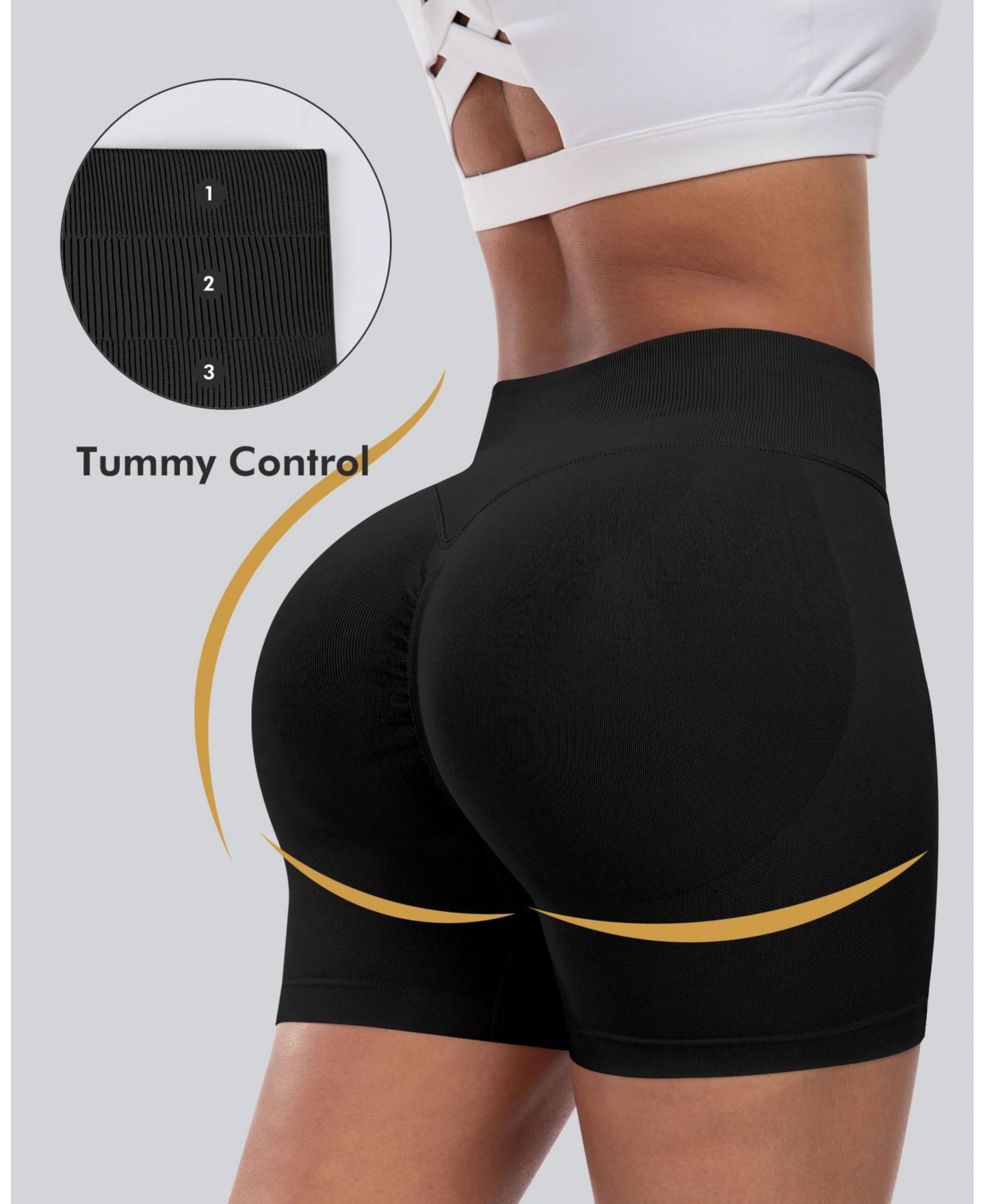 Женские шорты Sportneer High Waisted Scrunch Workout Shorts Seamless Squat Proof Gym Yoga, цвет: Чёрный — фото 3