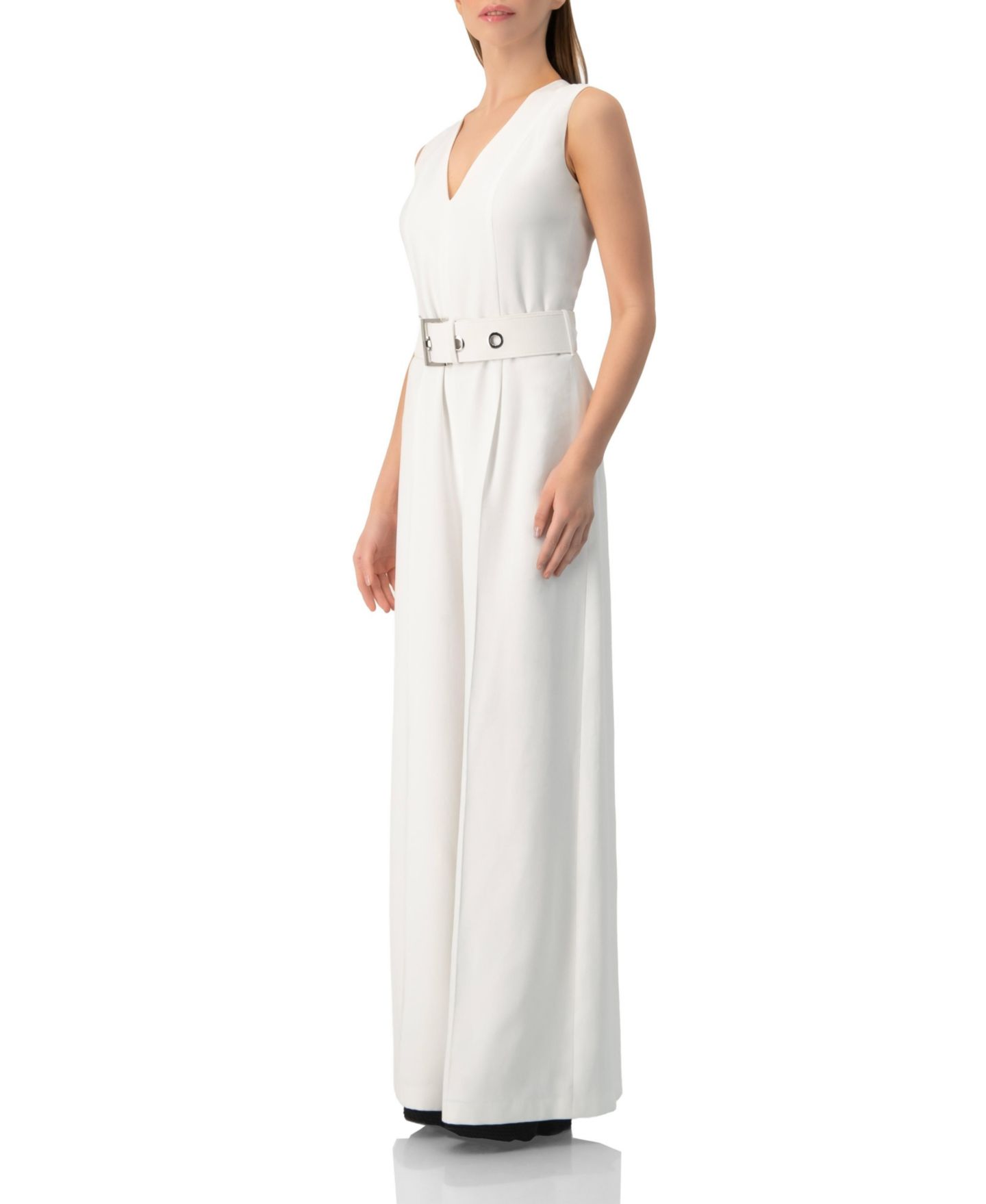 Женский комбинезон Ivonne Clean V-Neck Buckle-Belt Wide-Leg Tailored Jumpsuit, цвет: Белый — фото 3
