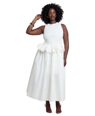 Plus Size Smocked Peplum Midi Dress