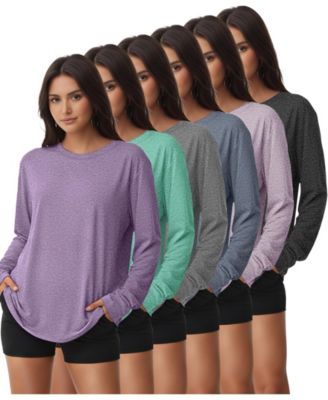 6 Pack Women Workout Tops Dry Fit UPF 50 Athletic Long Sleeve Tees