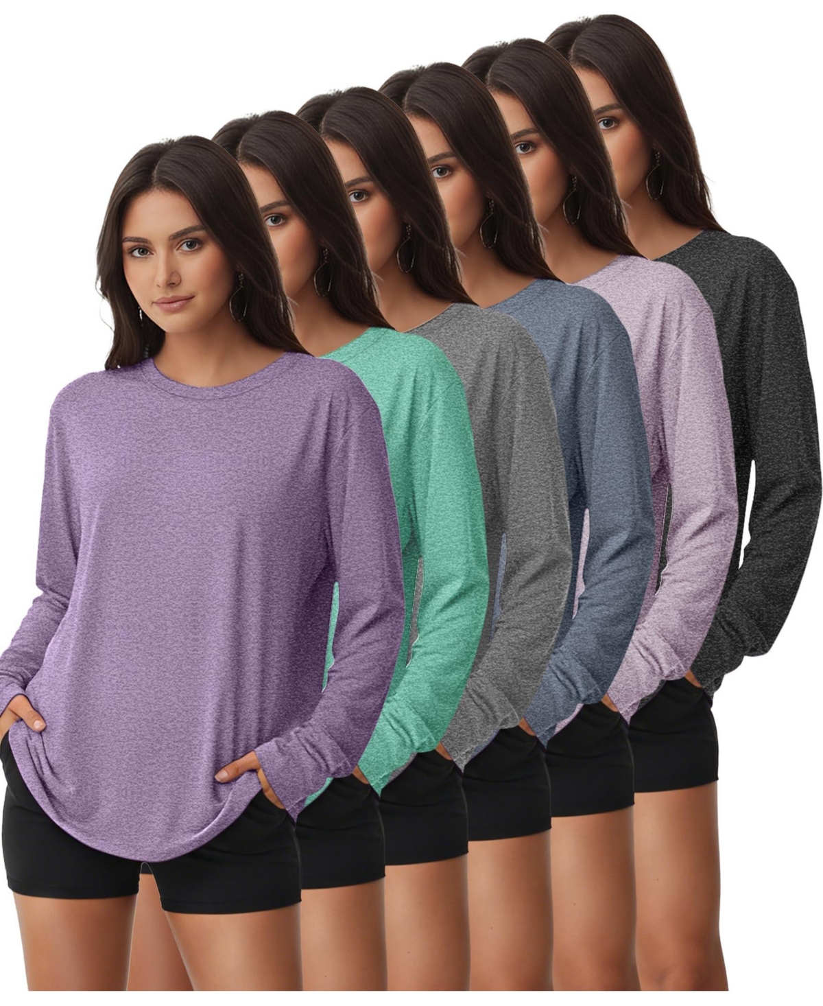 Sportneer 6 Pack Women Workout Tops Dry Fit Upf 50 Athletic Long Sleeve Tees