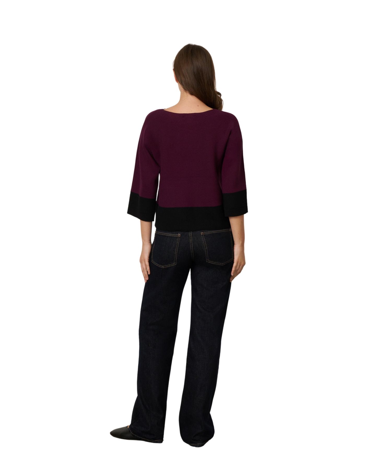 Женский свитер Cable & Gauge Colorblock Dolman, цвет: Красный / Чёрный — фото 3