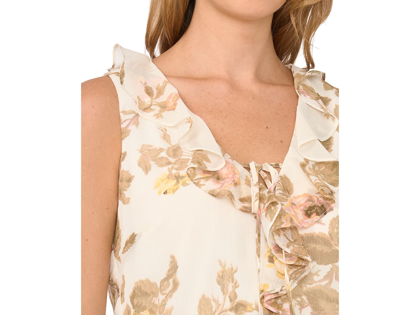 Женская блузка Sam & Jess Sleeveless Floral-Print Ruffle Blouse, цвет: Twill — фото 3
