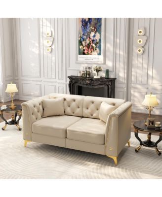 61.8" Luxury 2-Seater Modular Chesterfield Faux Leather Sofa with Pillows