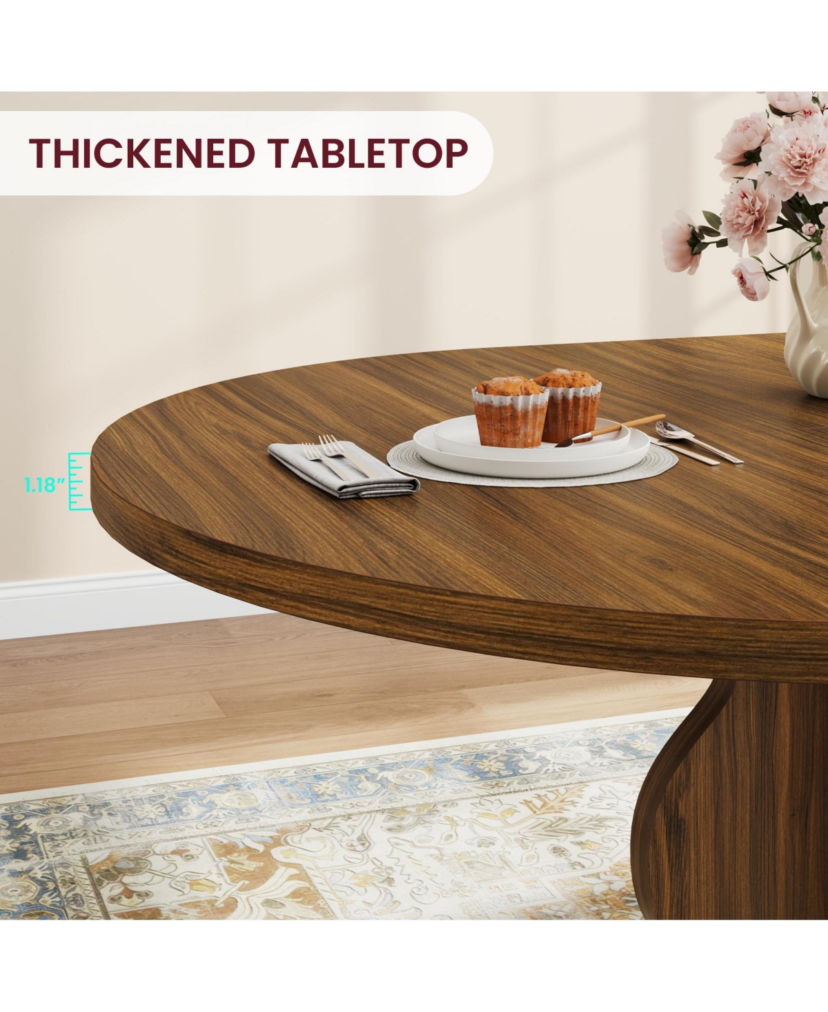Gaomon 47" 63" Extendable Dining Table for 4 8, Farmhouse Round Oval Wooden Kitchen with Wavy Pedestal Base Kitchen, Room, Apartment