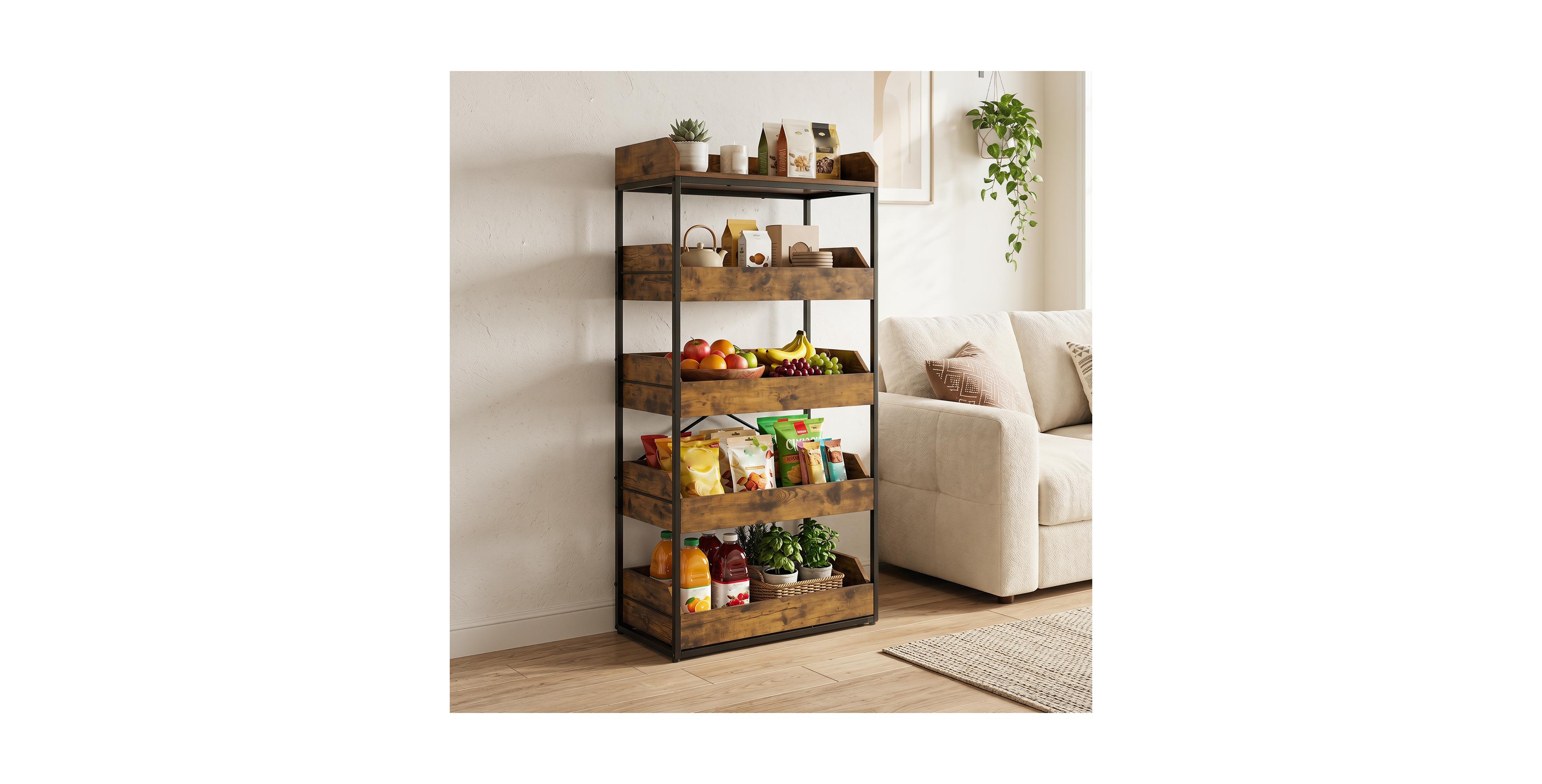 Costway 5-Tier Food Storage Rack, Retail Snack Display Shelf with 4 Pull-out Drawers