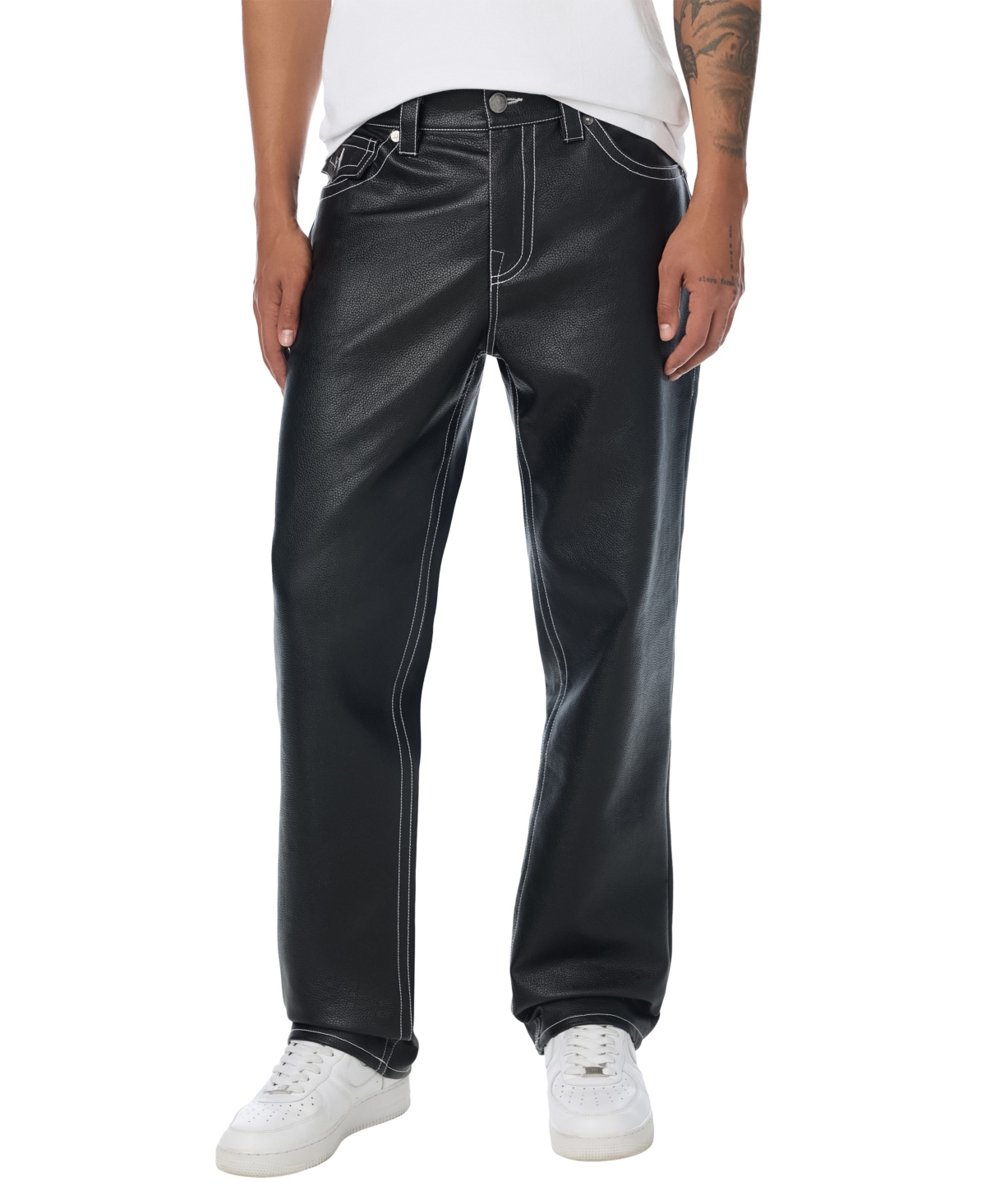 True Religion Men's Ricky Faux Leather Straight-Leg Jeans