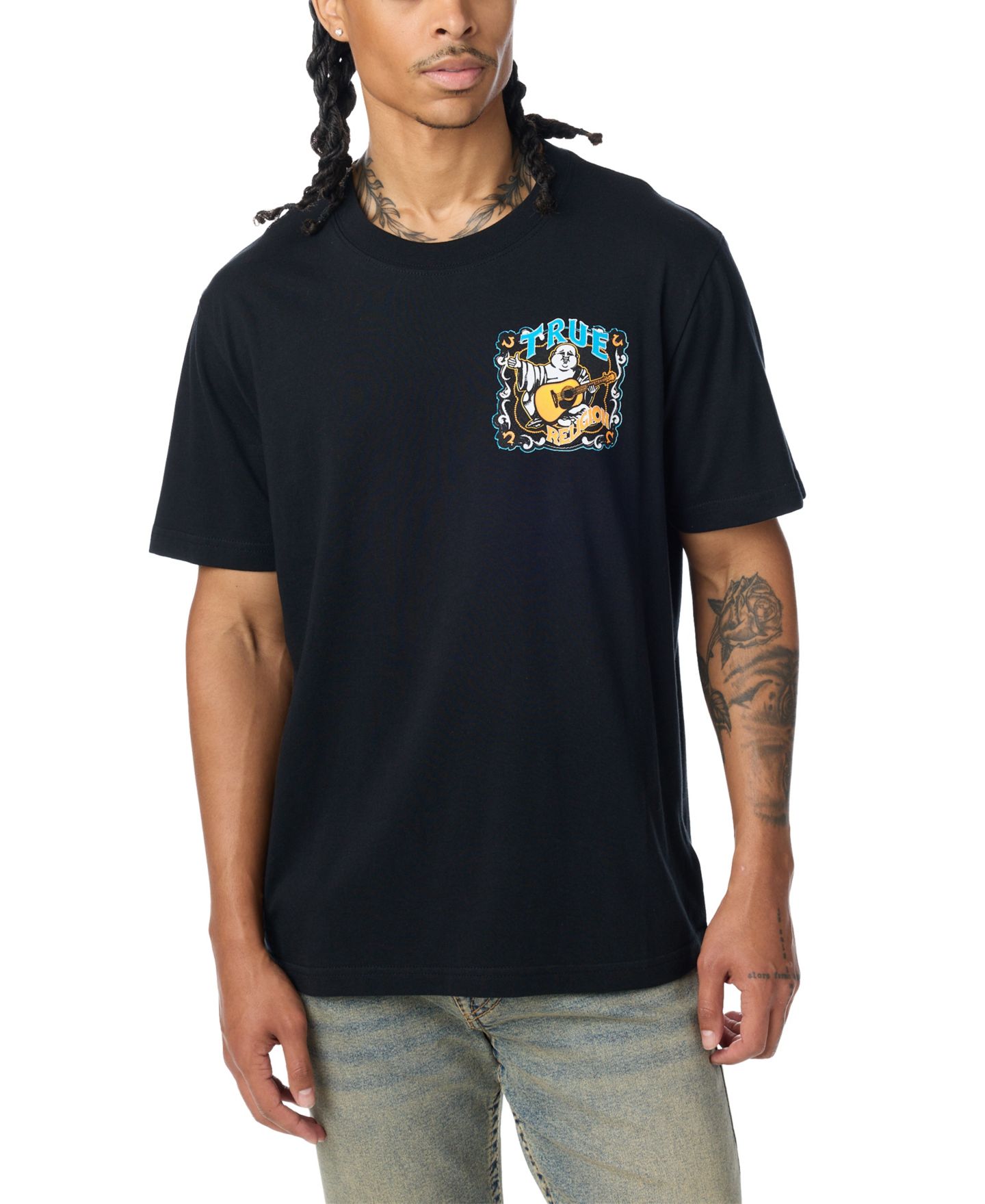 Мужская футболка True Religion Buddha Motif Graphic Embroidered, цвет: Угольно-чёрный — фото 2