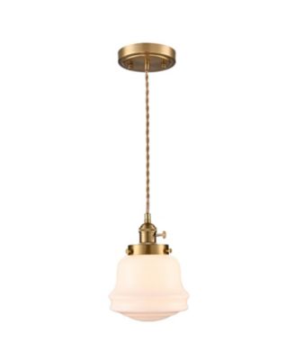 Industrial Milk Glass Pendant Light Fixture Brass Adjustable Schoolhouse Hanging Light