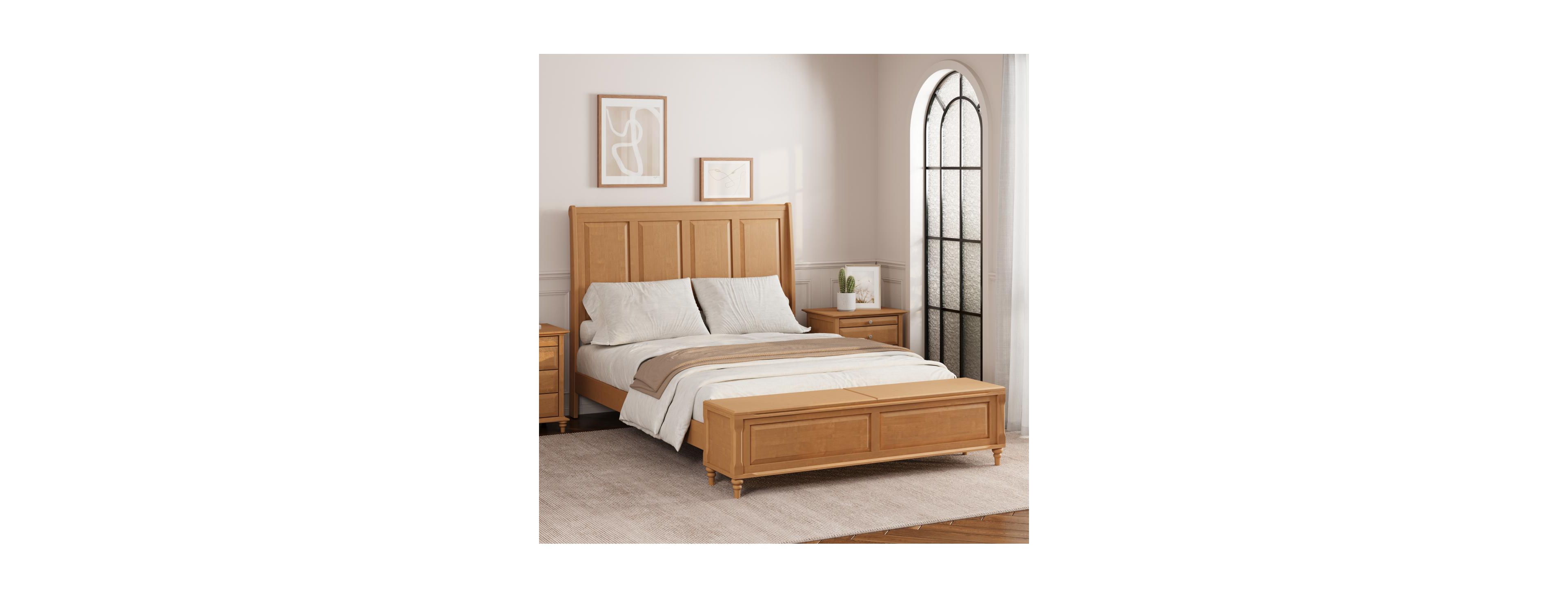 Streamdale Furniture Queen Wood Sleigh Bed with Tall Headboard and Storage Bench