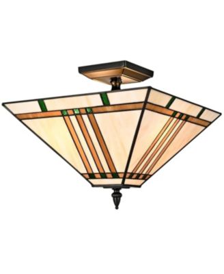 Tiffany Style 3-Light Semi Flush Mount Light Vintage Stained Glass Ceiling Light Fixture