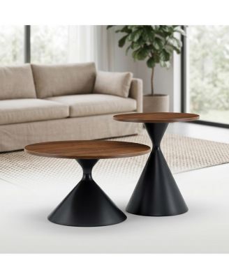 2-Piece Pattern and Steel Round Coffee Table Set