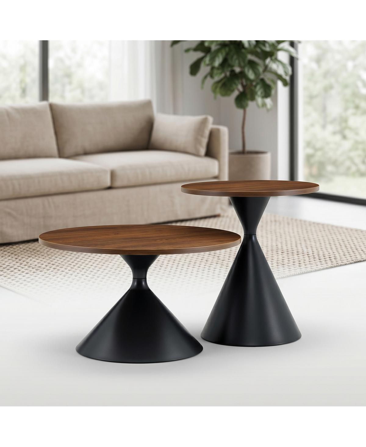 Streamdale Furniture 2-Piece Pattern and Steel Round Coffee Table Set - Black,walnut