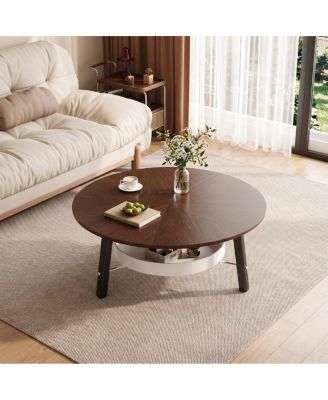 35.43 Round Coffee Table with Storage Shelf and Legs
