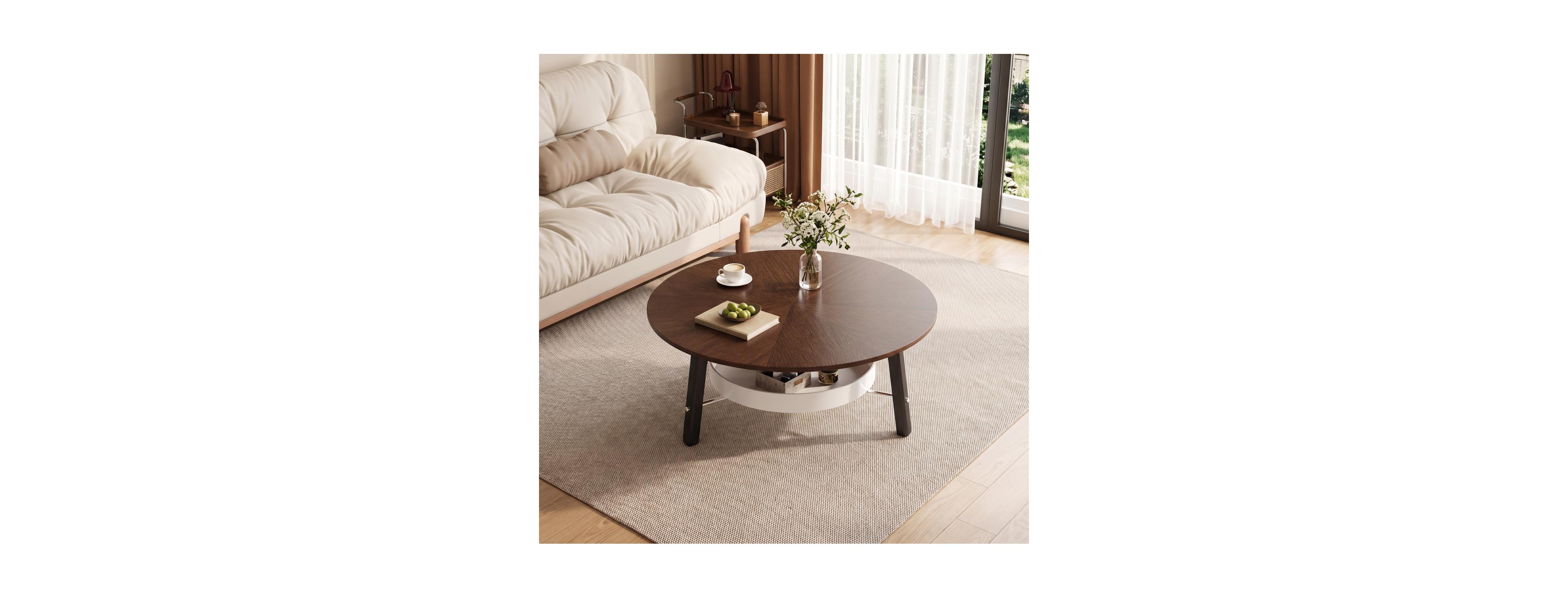 Streamdale Furniture 35.43 Round Coffee Table with Storage Shelf and Legs