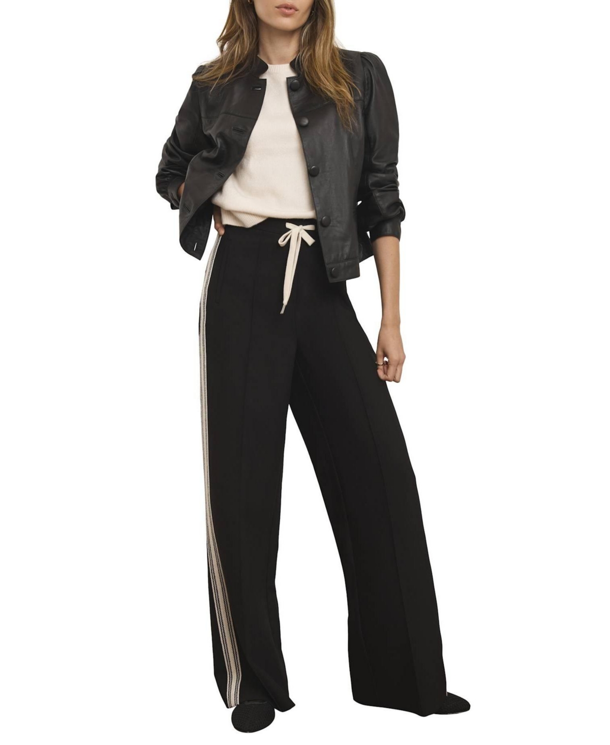 Mint Velvet Women's Crochet Contrast Side Stripe Wide-Leg Trousers