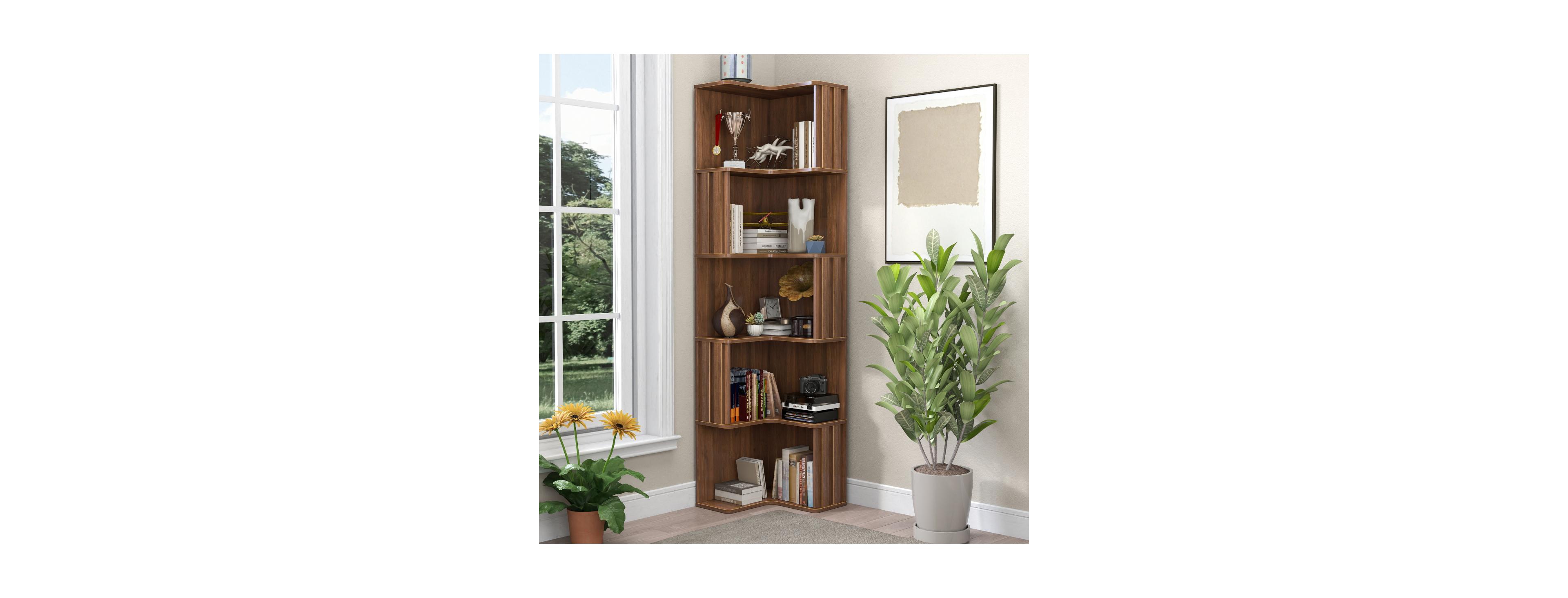 Streamdale Furniture 5-Tier Corner Bookshelf and L-Shaped Display Shelf Stand