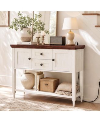 41.7" Farmhouse Entryway Table with Outlets and 2-Drawers