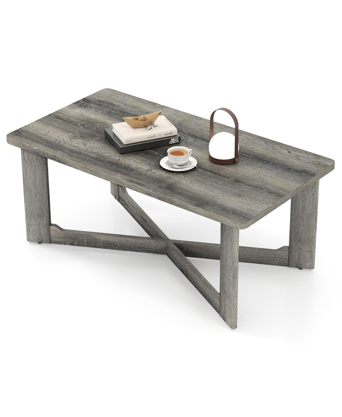 Mecale Rectangle Coffee Table Rubber Wood Base with X Shaped Base