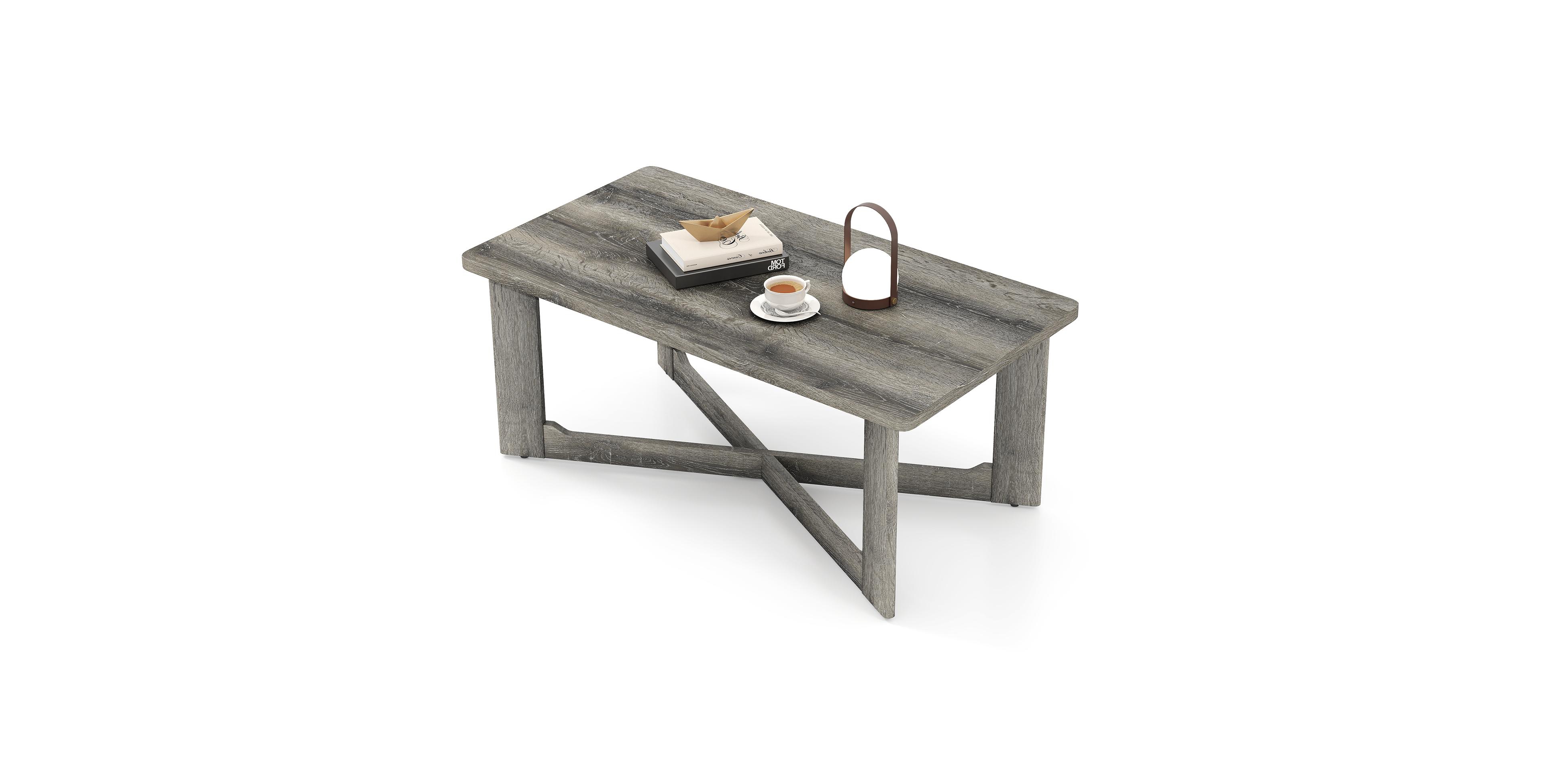 Mecale Rectangle Coffee Table Rubber Wood Base with X Shaped Base