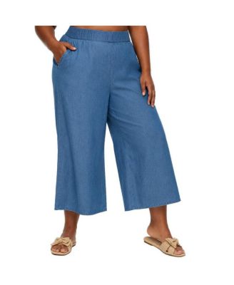 Plus Size Belle Isle Chambray, Wide-Leg, High-Rise Pants