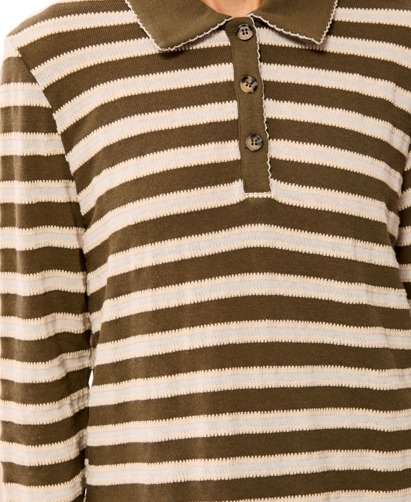 Женское поло TRIBAL Paisley Park Long-Sleeve Point-Collar Jacquard-Stripe Polo, цвет: Basil — фото 3