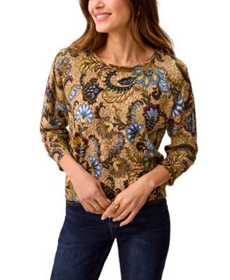 Women's Drop-Shoulder Floral-Print Loose-Fit Crewneck Sweater