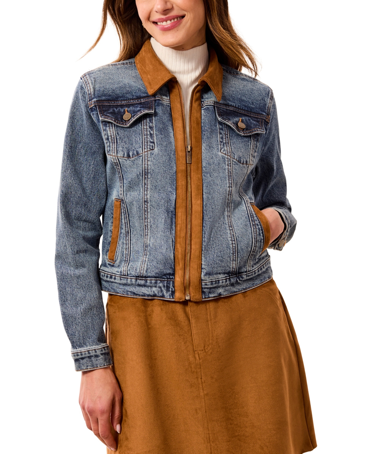 Tribal Women's Short Zip-Up Denim Jacket