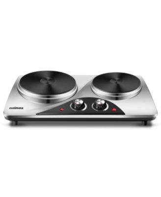 1800W Electric Double Hot Plate Countertop Easy Clean Cast Iron Burner Temperature Controls Power Indicator Lights