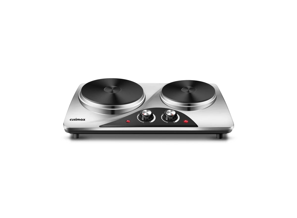 Cusimax - 1800W Double Electric Hot Plate, Portable Stove Burner, Countertop Electric Small Stove, All Cookware Compatible - Silver