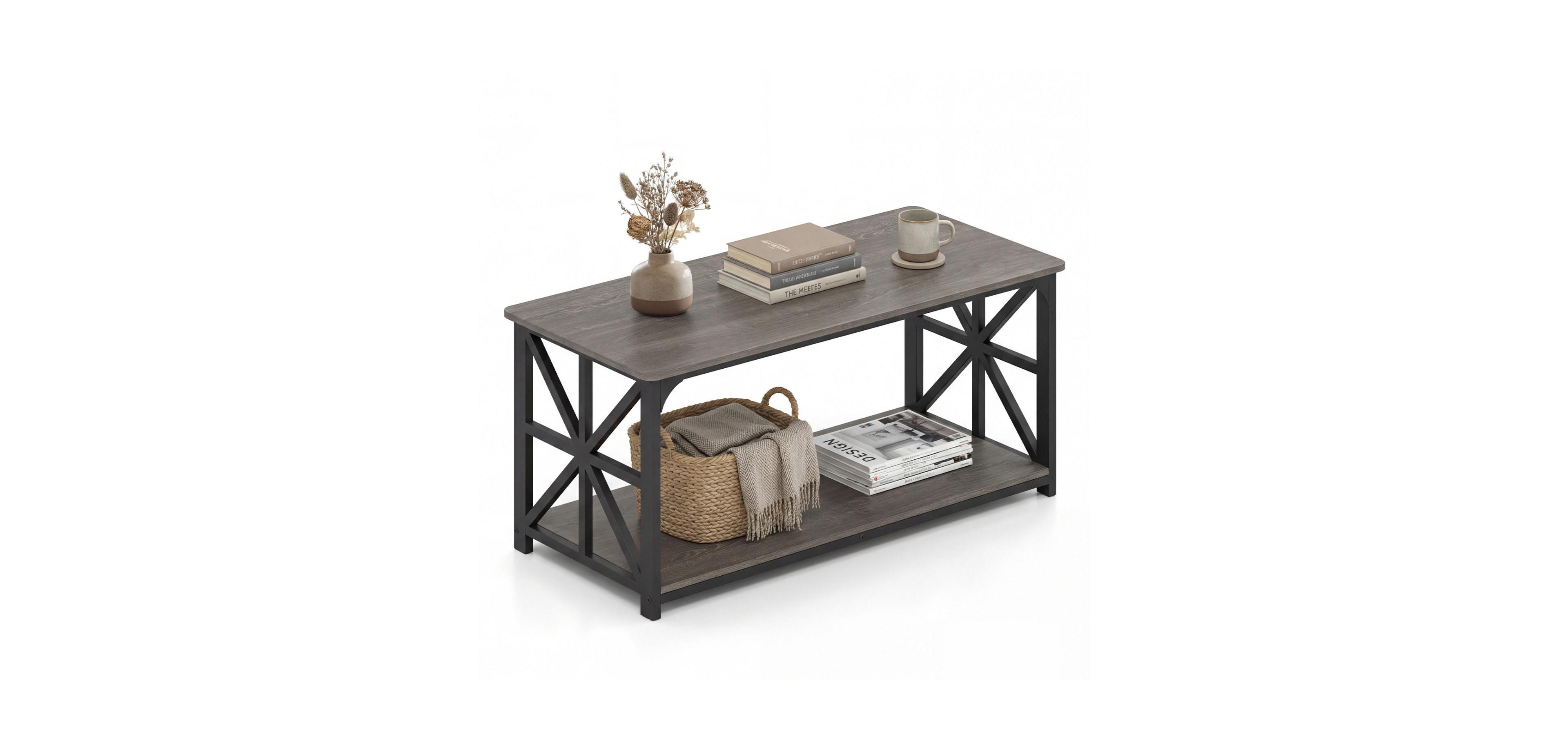 Mecale Coffee Table 2 Tier Center with Storage Shelf